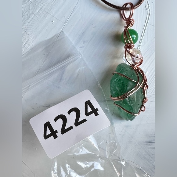 Handmade Pendant Sea Beach Glass, Necklace, Wire Wrapped Artisan 4226 Y - Picture 6 of 11